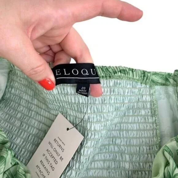 NWT Eloquii Green Floral Cropped Shirt with Long Balloon Sleeves - Picture 4 of 7